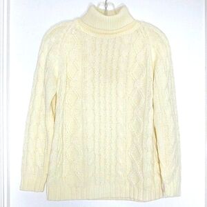 60s Vintage May Co Cream Chunky Comfy Cable Knit Turtleneck Sweater Size M